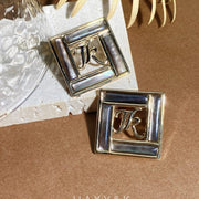 Art Deco Grey Mother of Pearl Earrings (Personalised Letters) - Jiaxyk